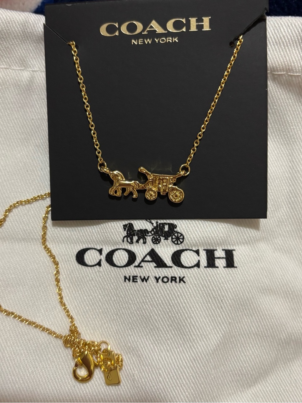 NWT Beautiful Coach Gold Toned Horse & Carriage Pendant Necklace - Picture 3 of 3